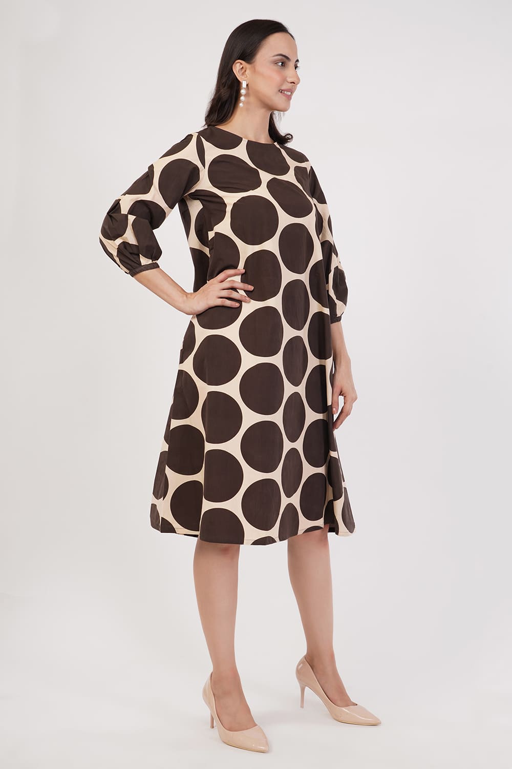 Polka Dot Brown A-line Dress