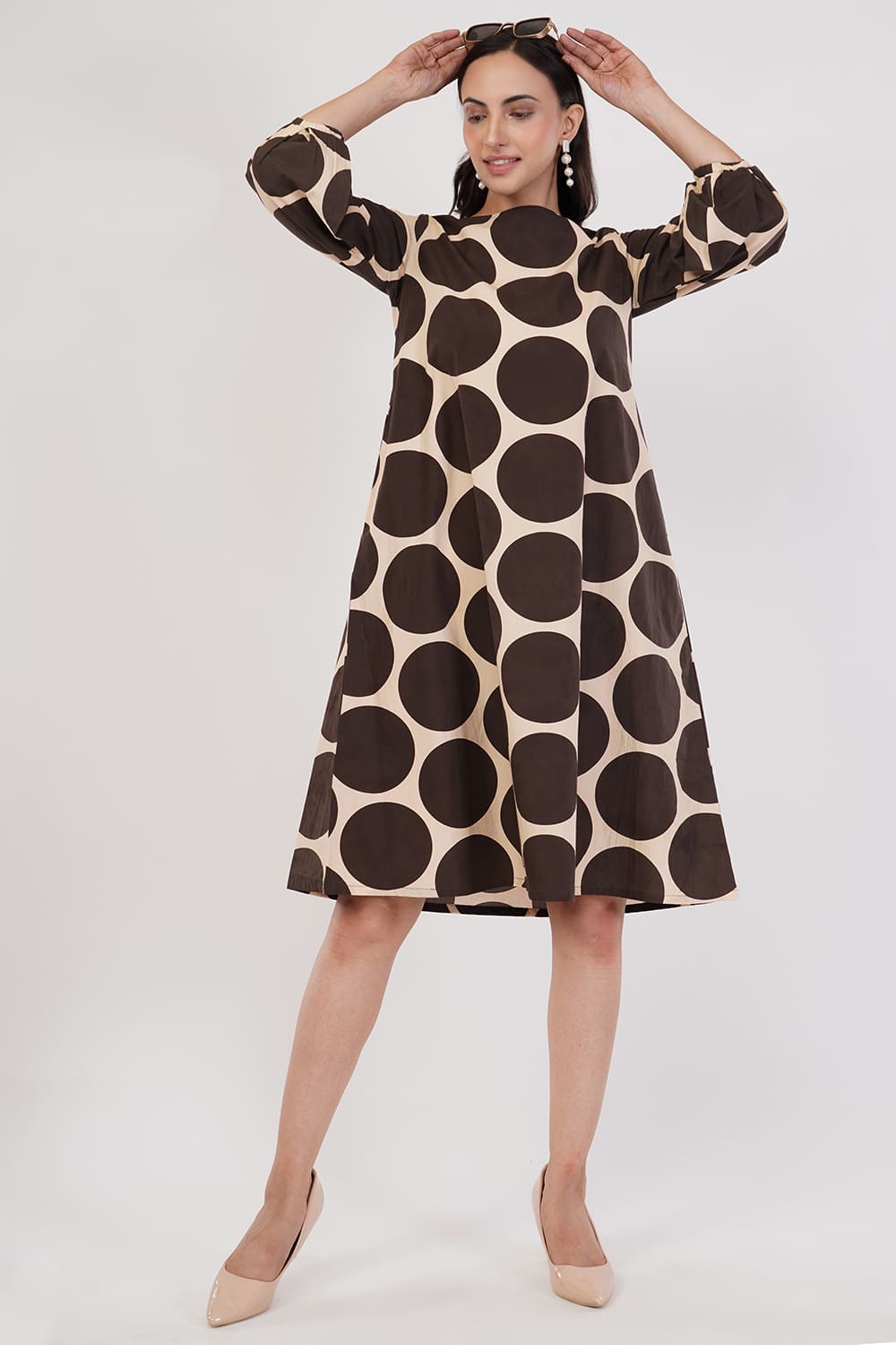 Polka Dot Brown A-line Dress