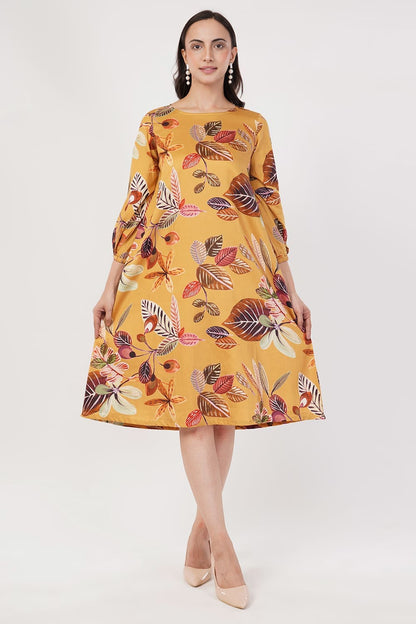 Floral Mustard A-line Dress