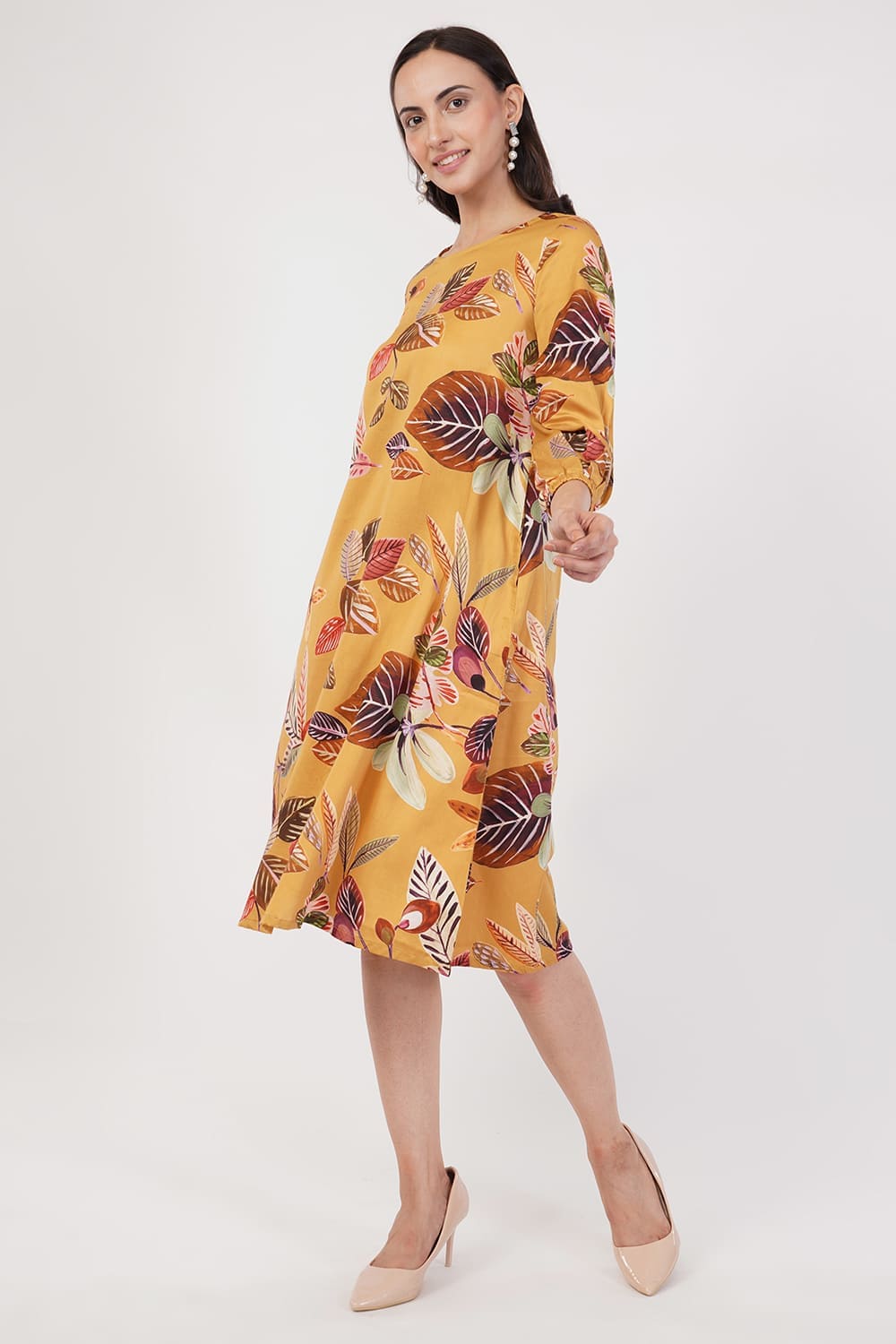 Floral Mustard A-line Dress