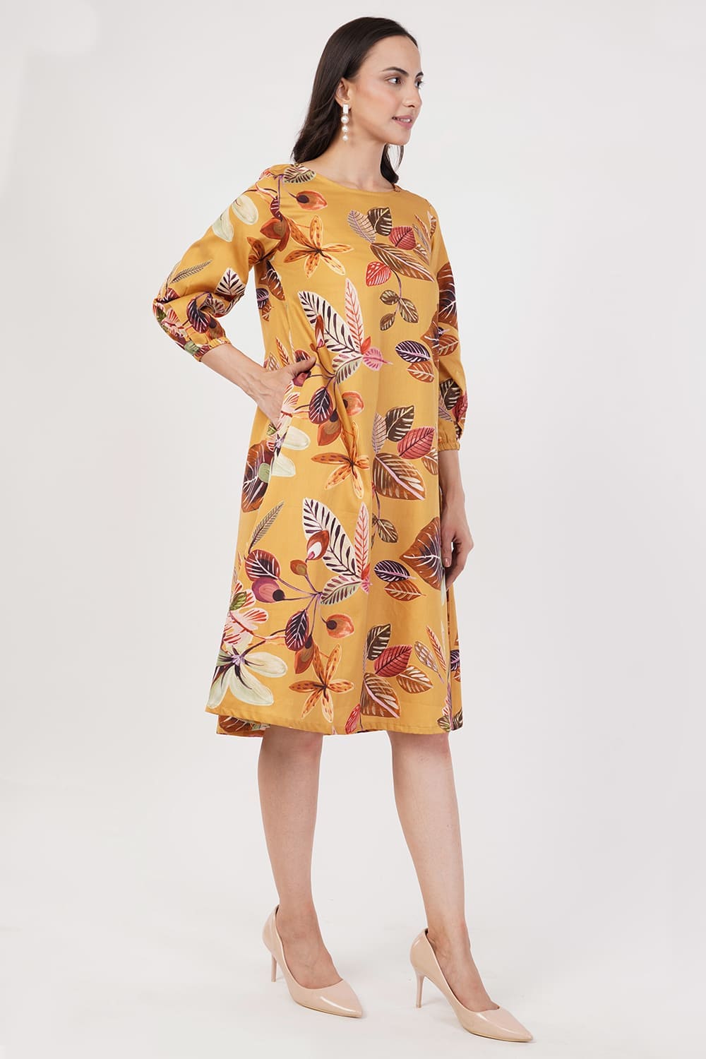 Floral Mustard A-line Dress