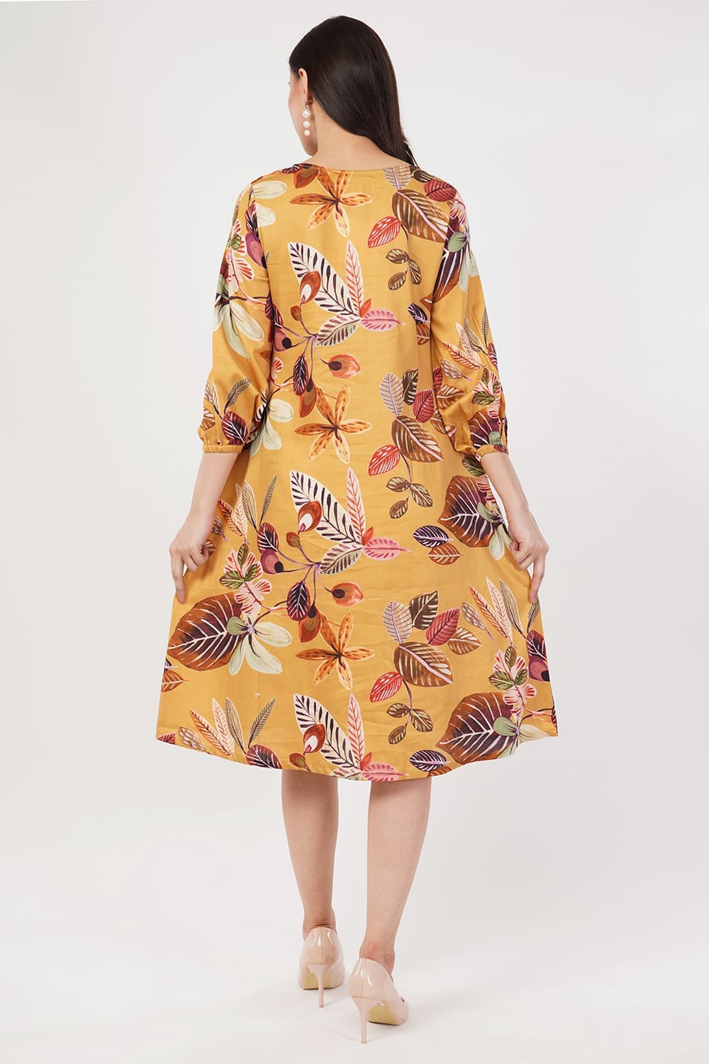 Floral Mustard A-line Dress