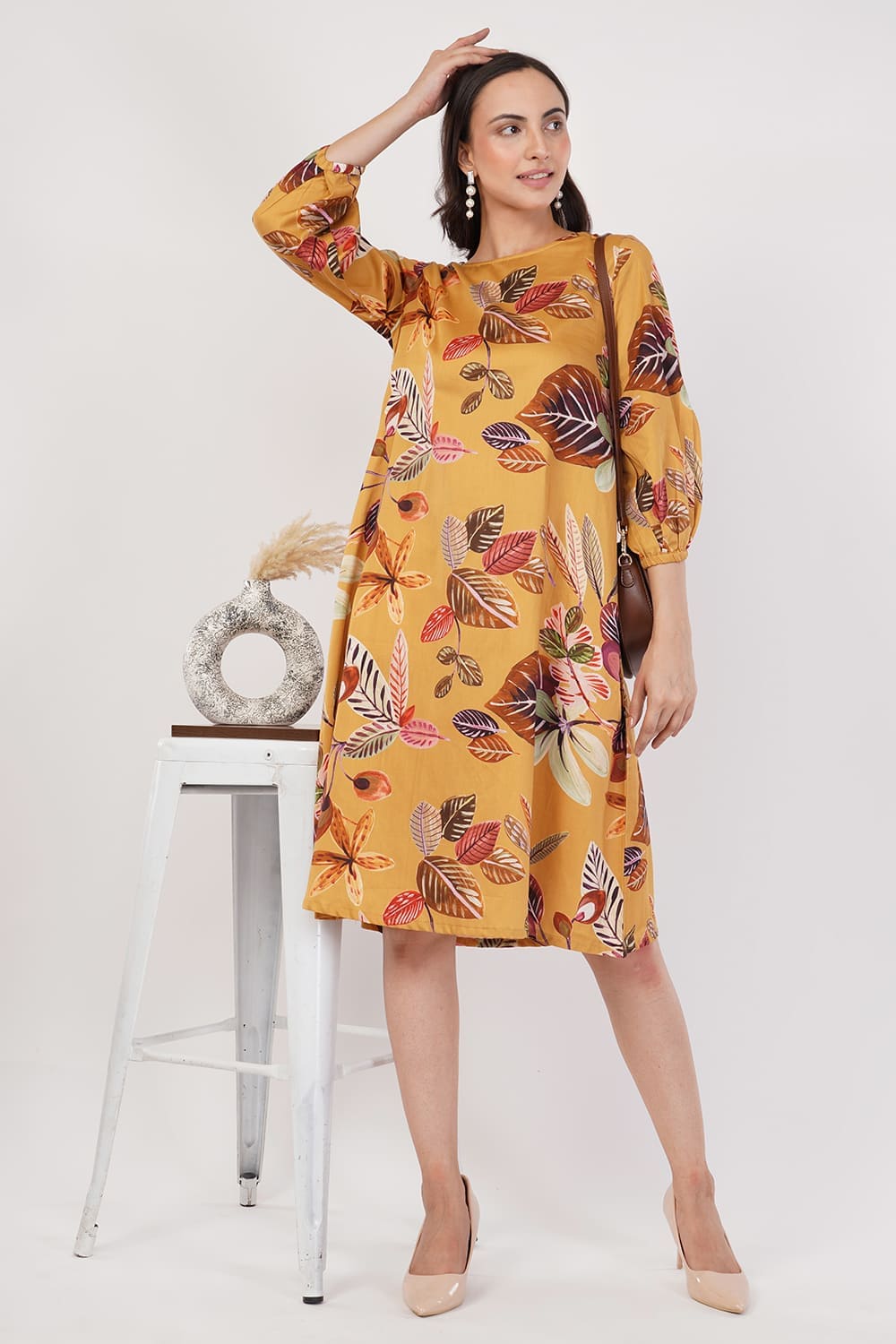 Floral Mustard A-line Dress