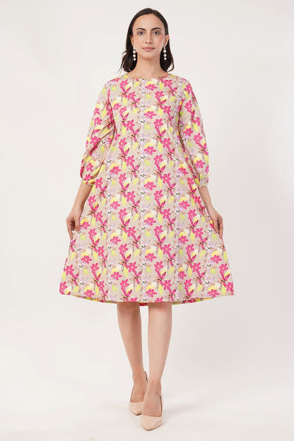 Floral Pink A-line Dress