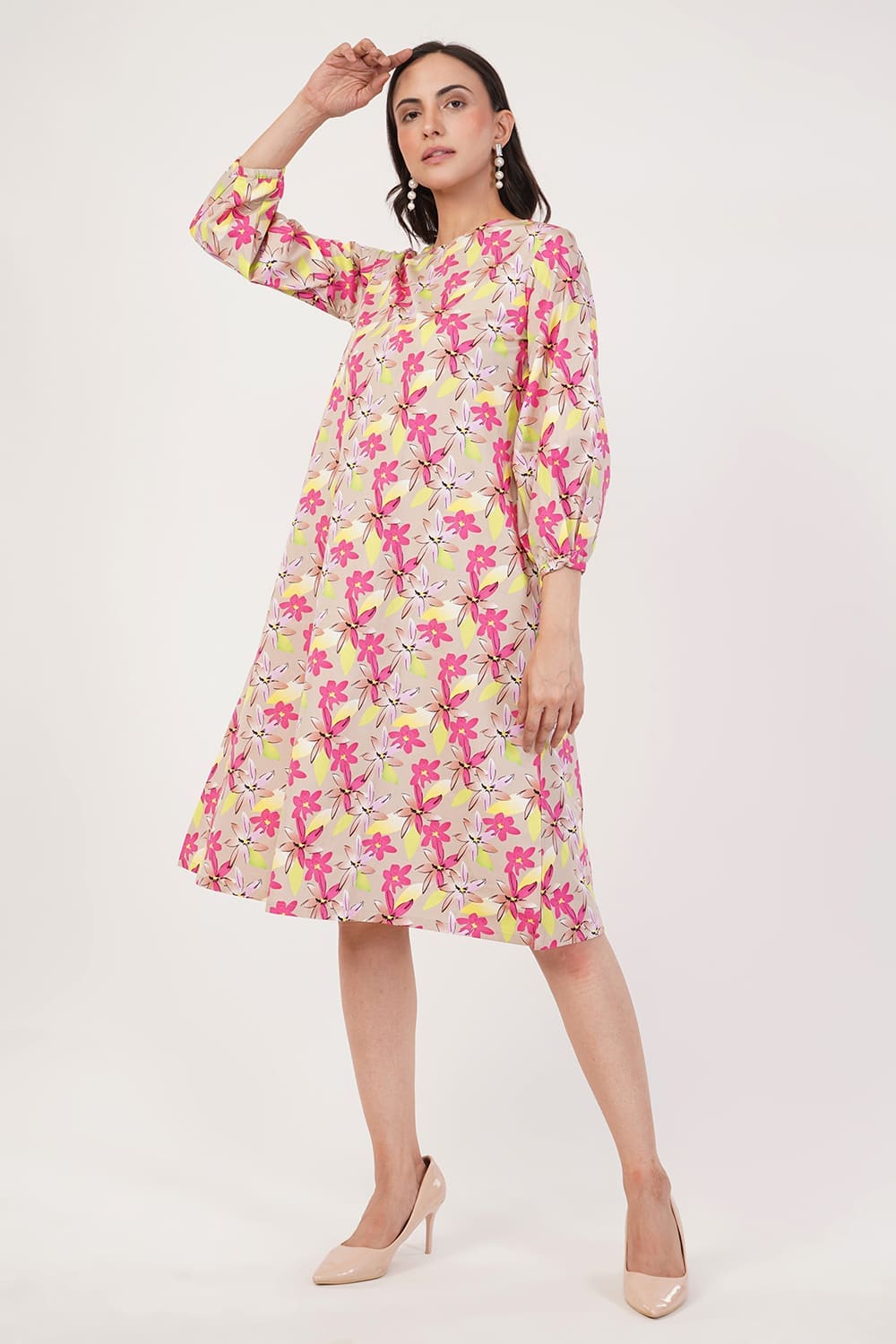 Floral Pink A-line Dress