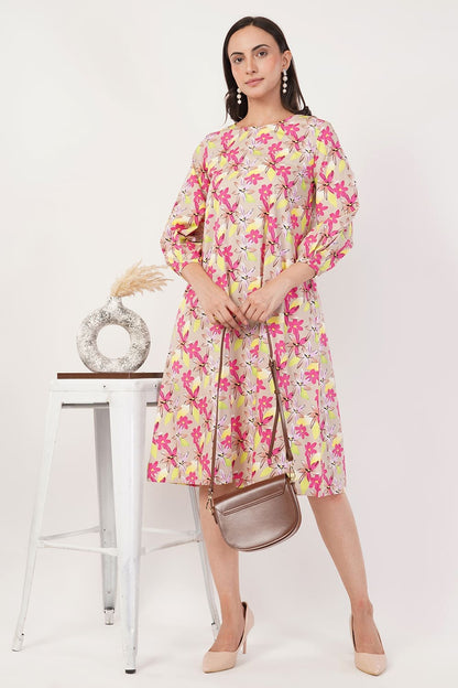 Floral Pink A-line Dress