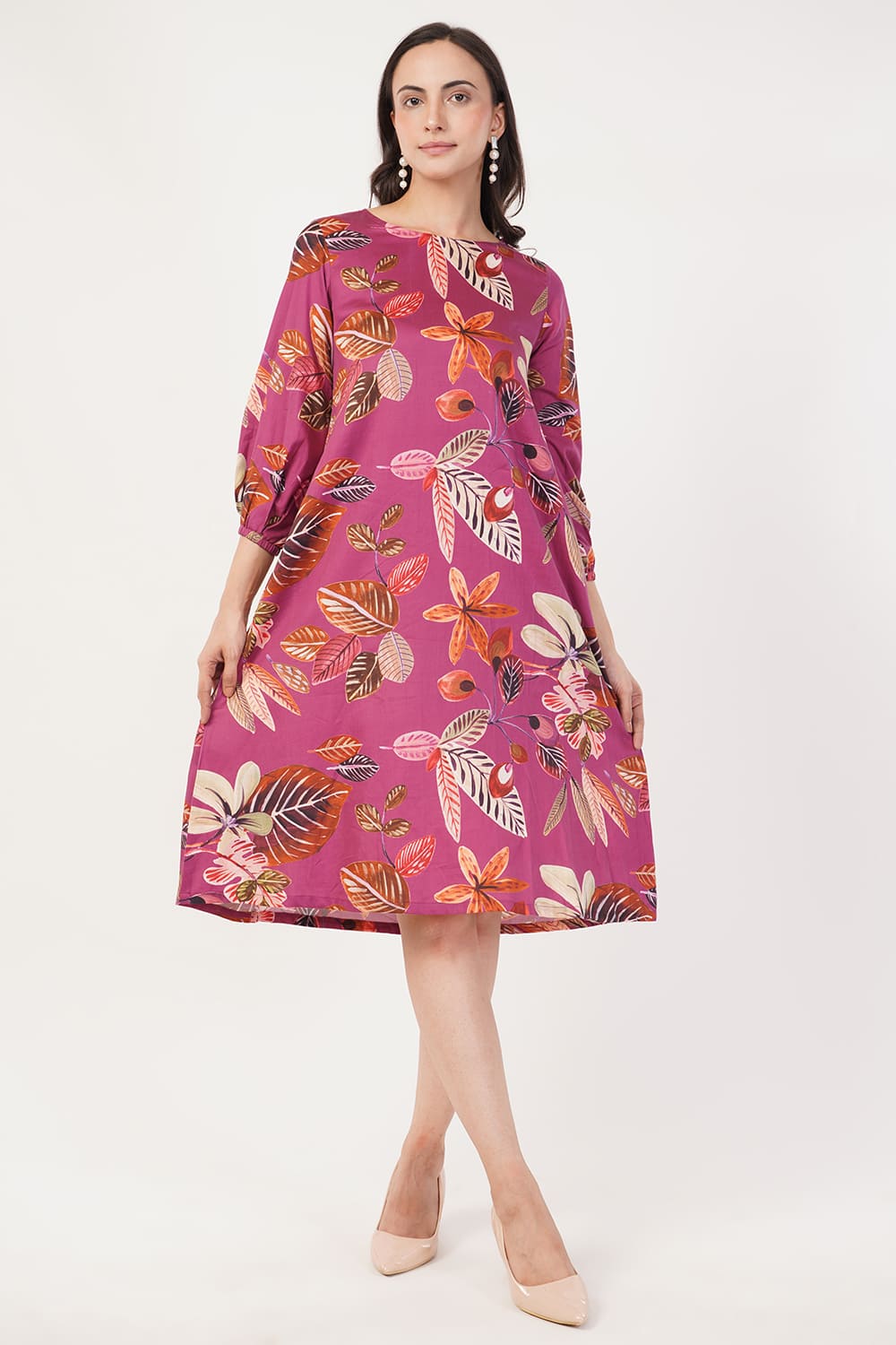 Floral Wine A-line Dress