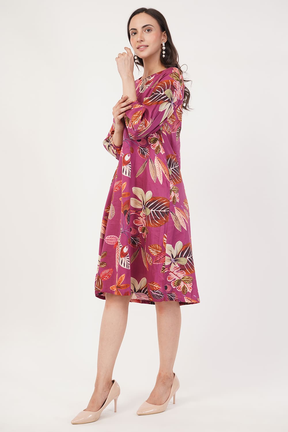 Floral Wine A-line Dress