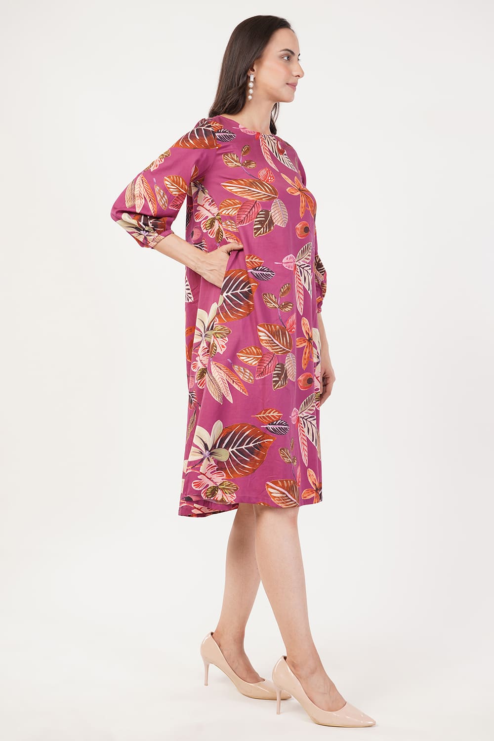 Floral Wine A-line Dress