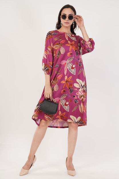 Floral Wine A-line Dress