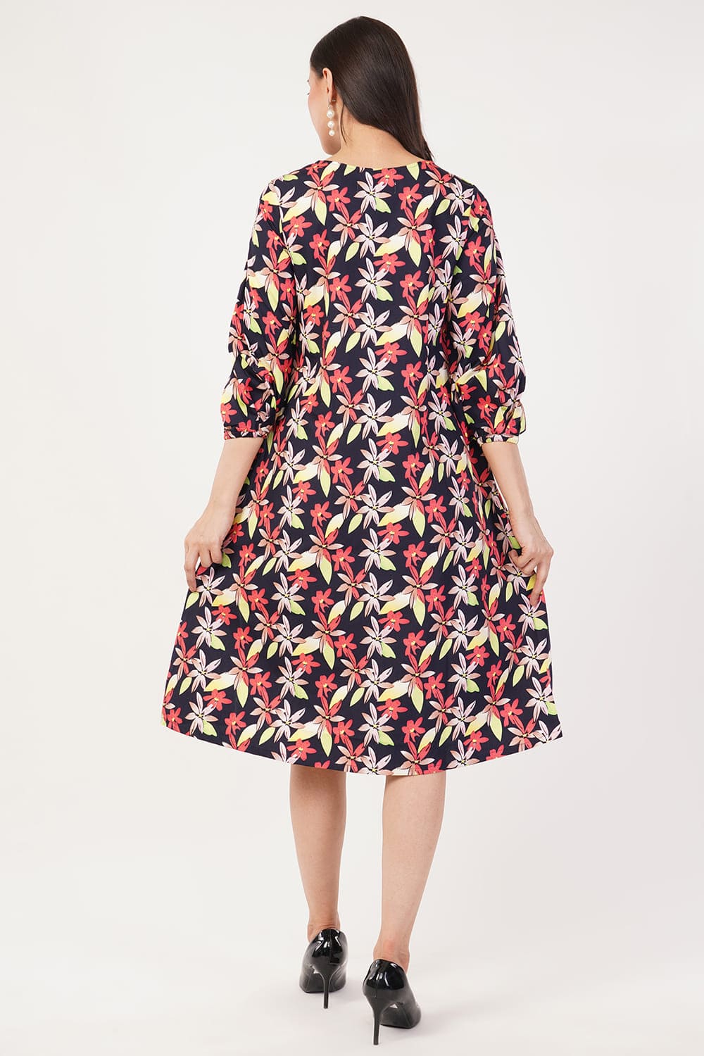 Floral Black A-line Dress