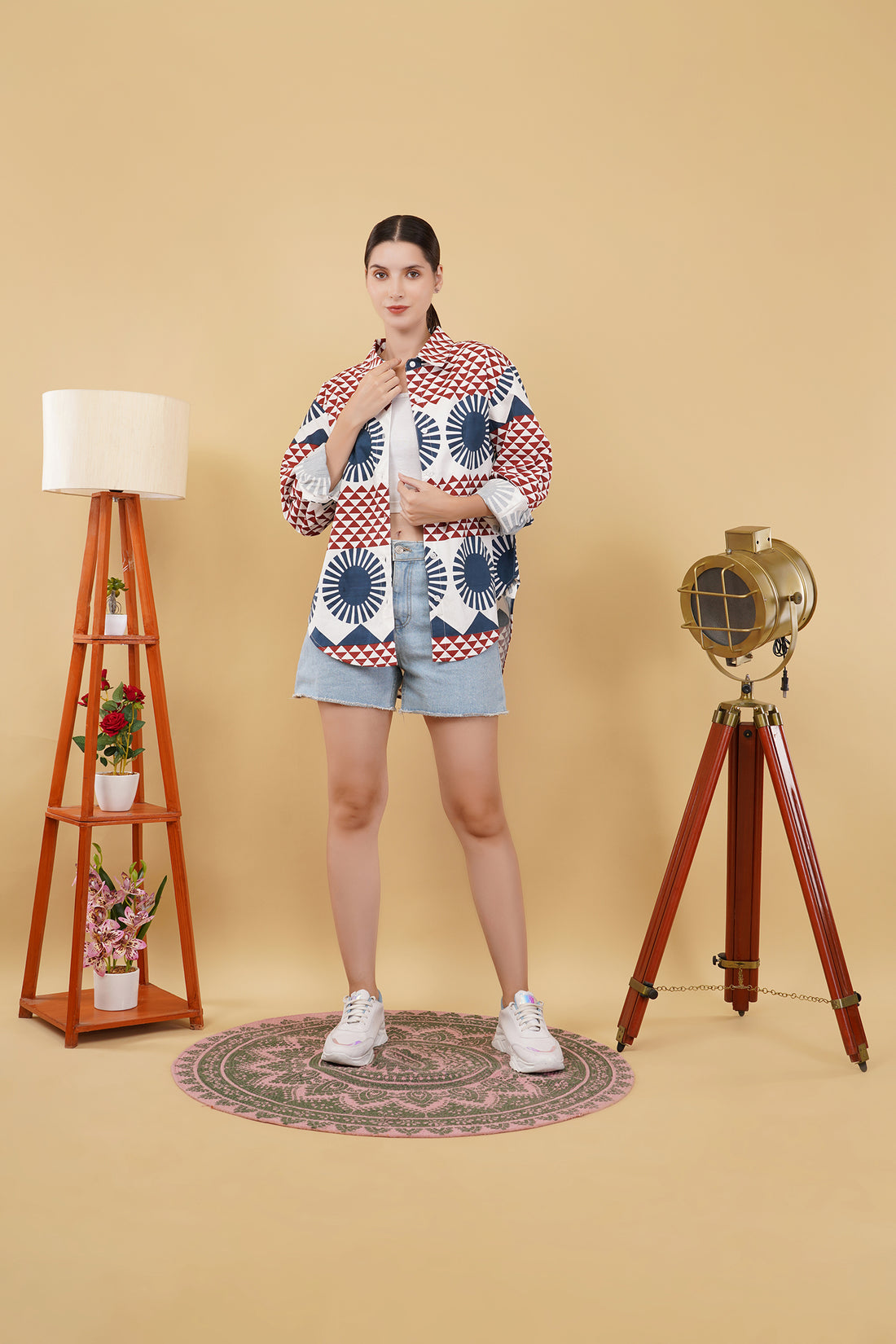 Blue Red Digital Print Oversize Shirt