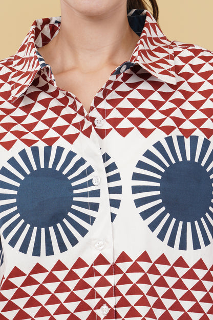 Blue Red Digital Print Oversize Shirt