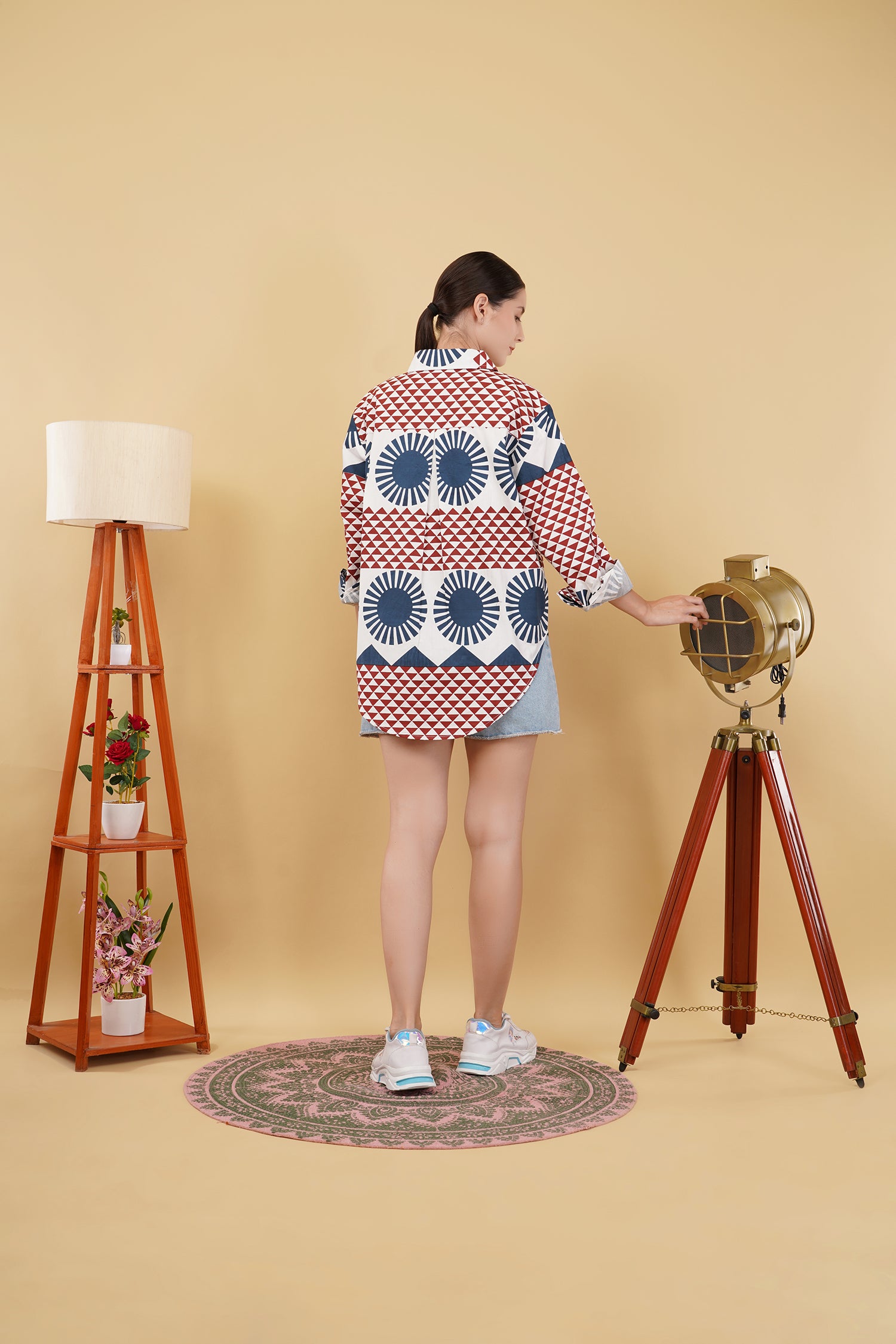 Blue Red Digital Print Oversize Shirt