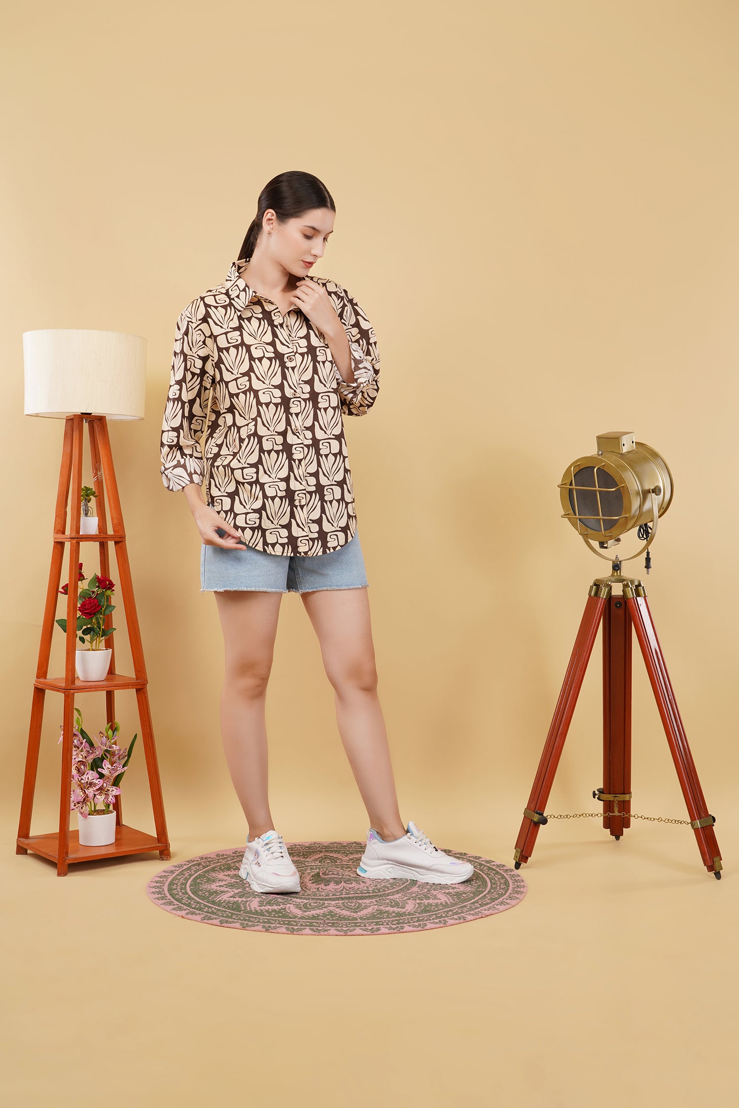 Brown Digital Print Oversize Shirt