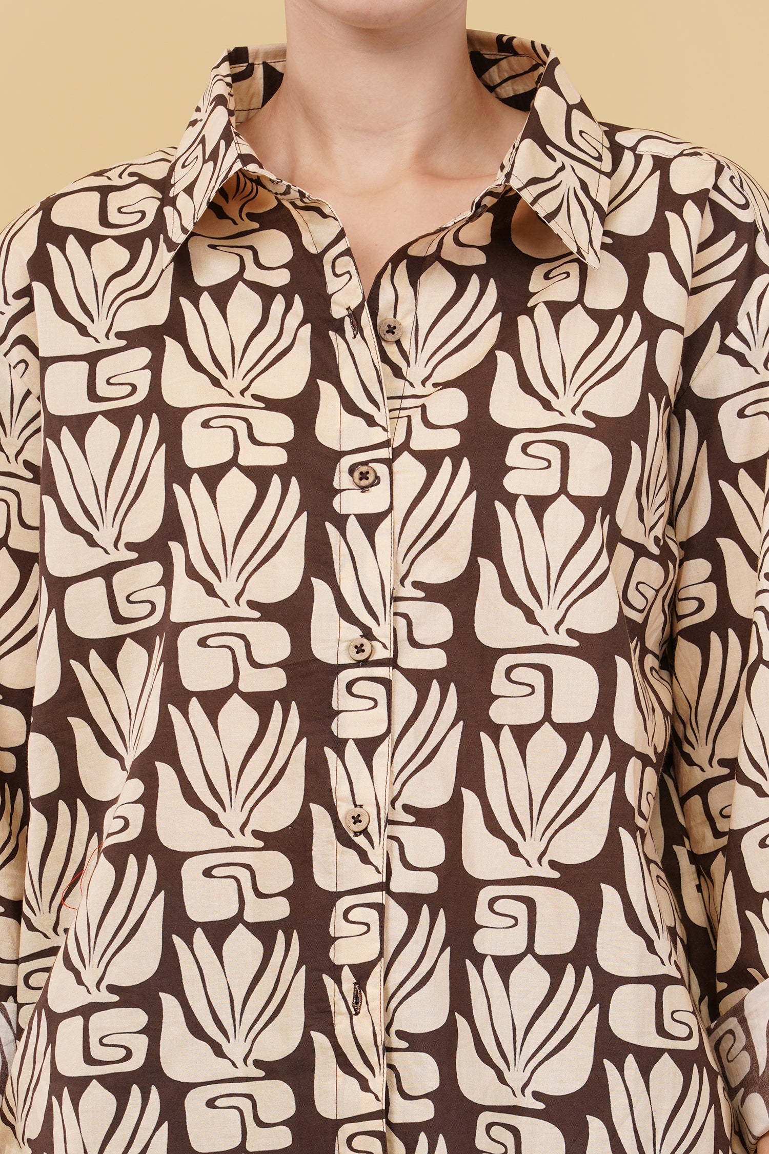 Brown Digital Print Oversize Shirt