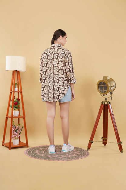 Brown Digital Print Oversize Shirt