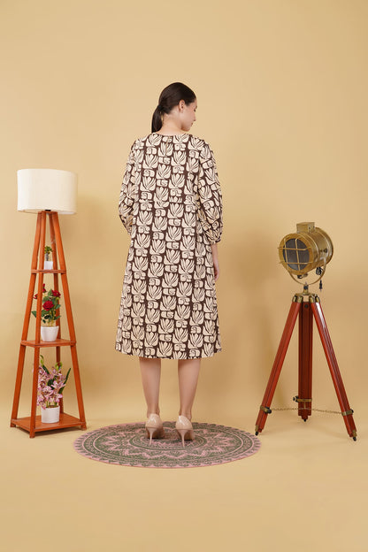 Brown Digital Print Long Dress