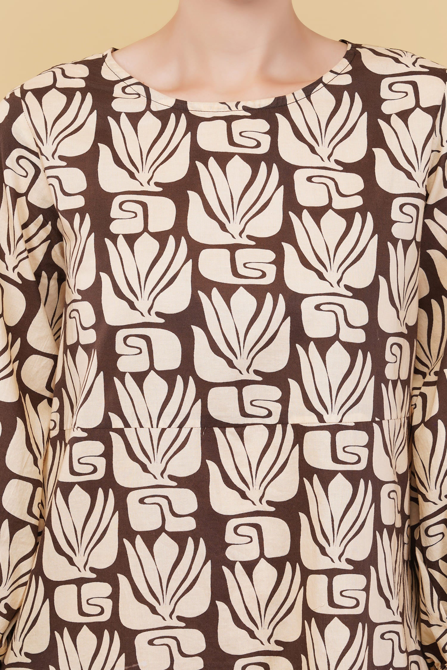 Brown Digital Print Long Dress