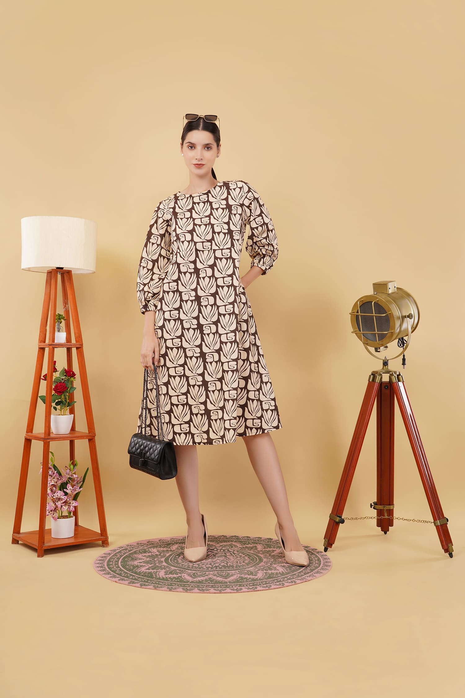 Brown Digital Print Long Dress