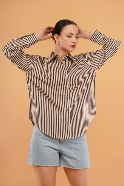 Stripes Digital Print Oversized Shirt