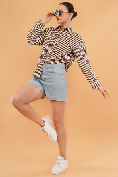 Stripes Digital Print Oversized Shirt