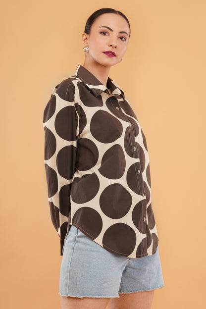 Polka Dot Digital Print Oversized Shirt