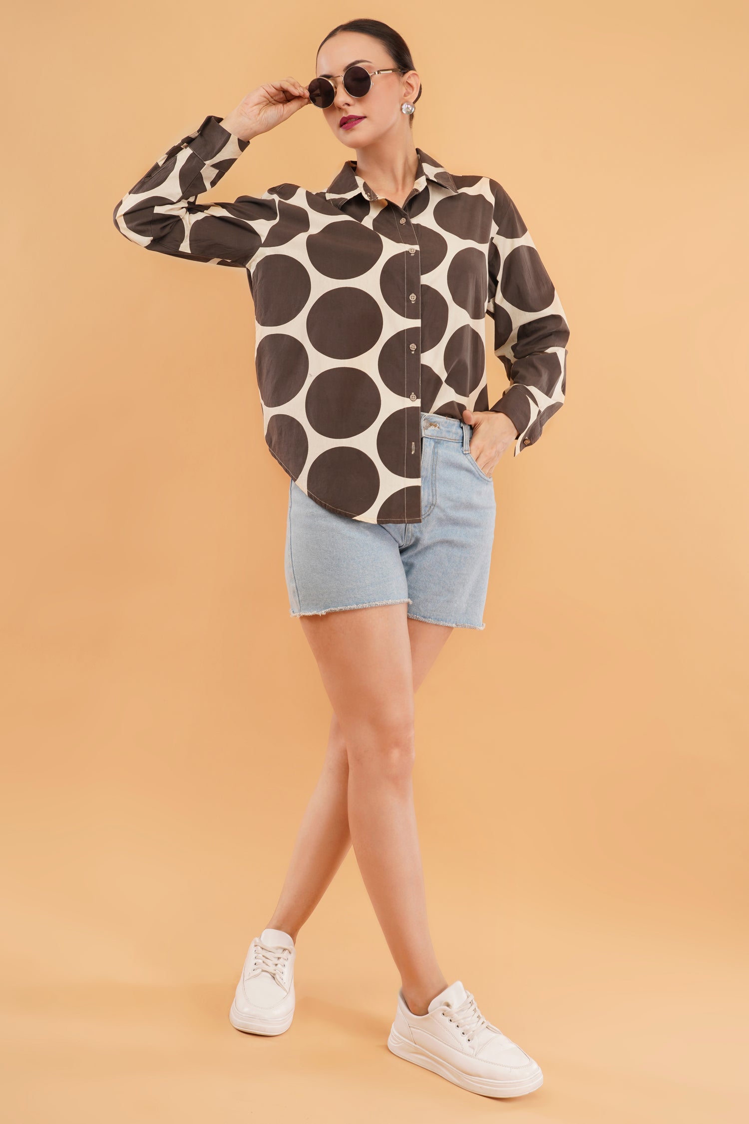 Polka Dot Digital Print Oversized Shirt