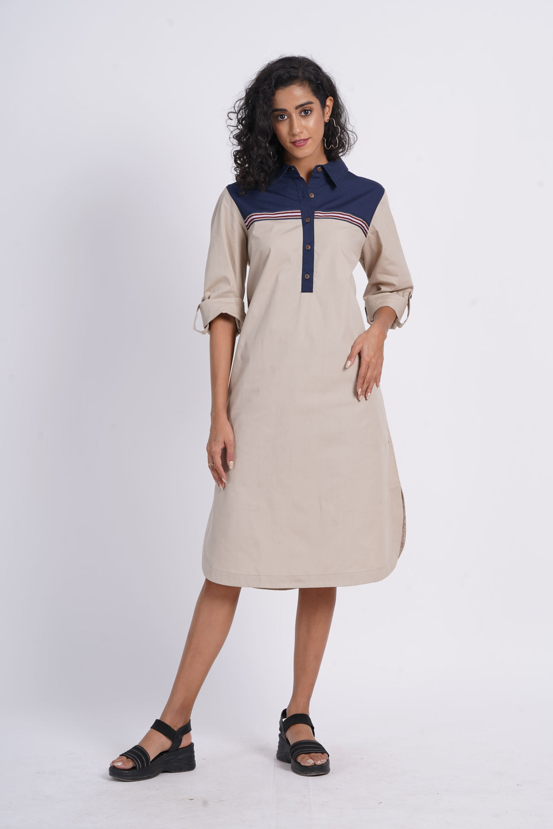 Blue Beige Shirt Dress