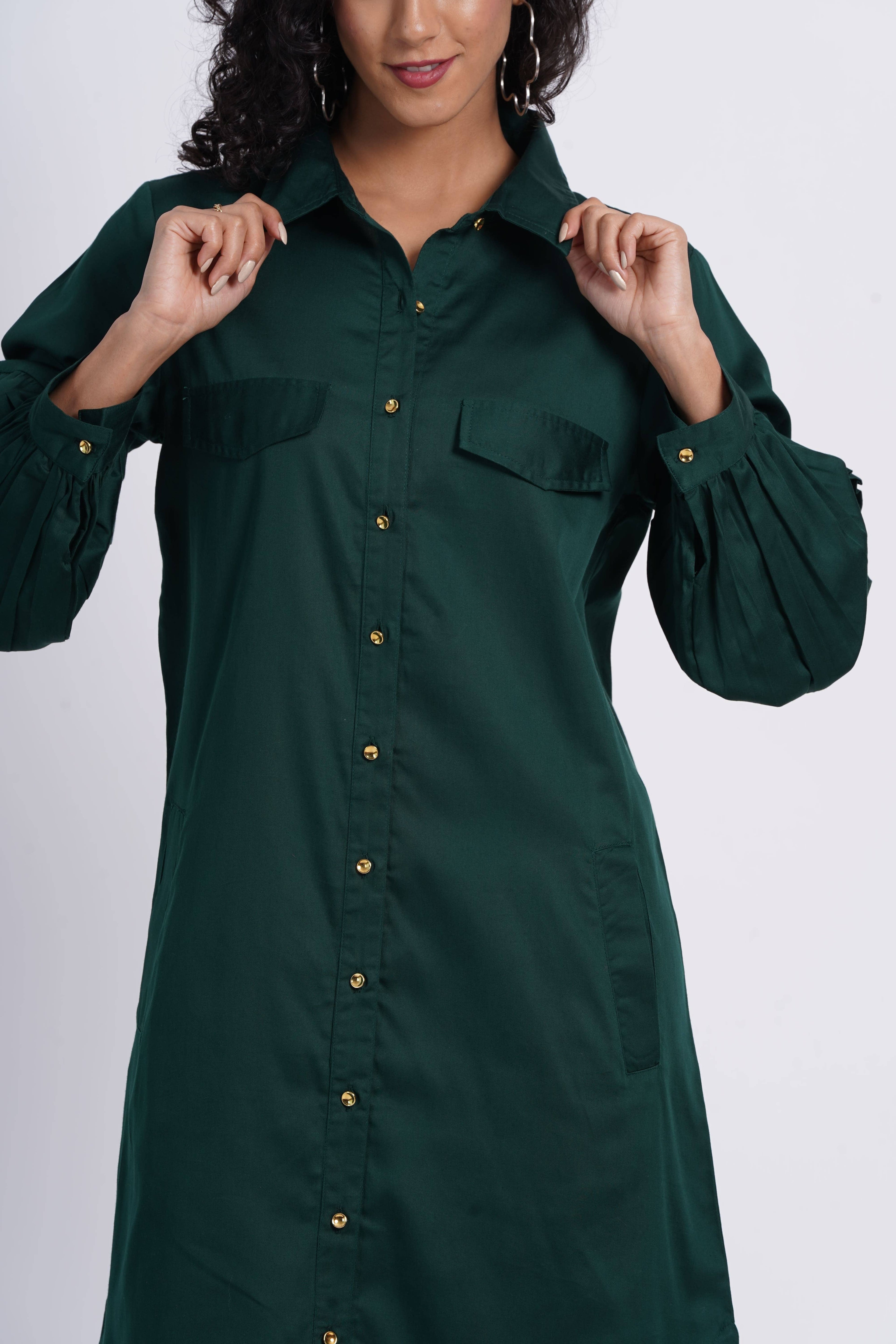 Plain Green Shirt Dress