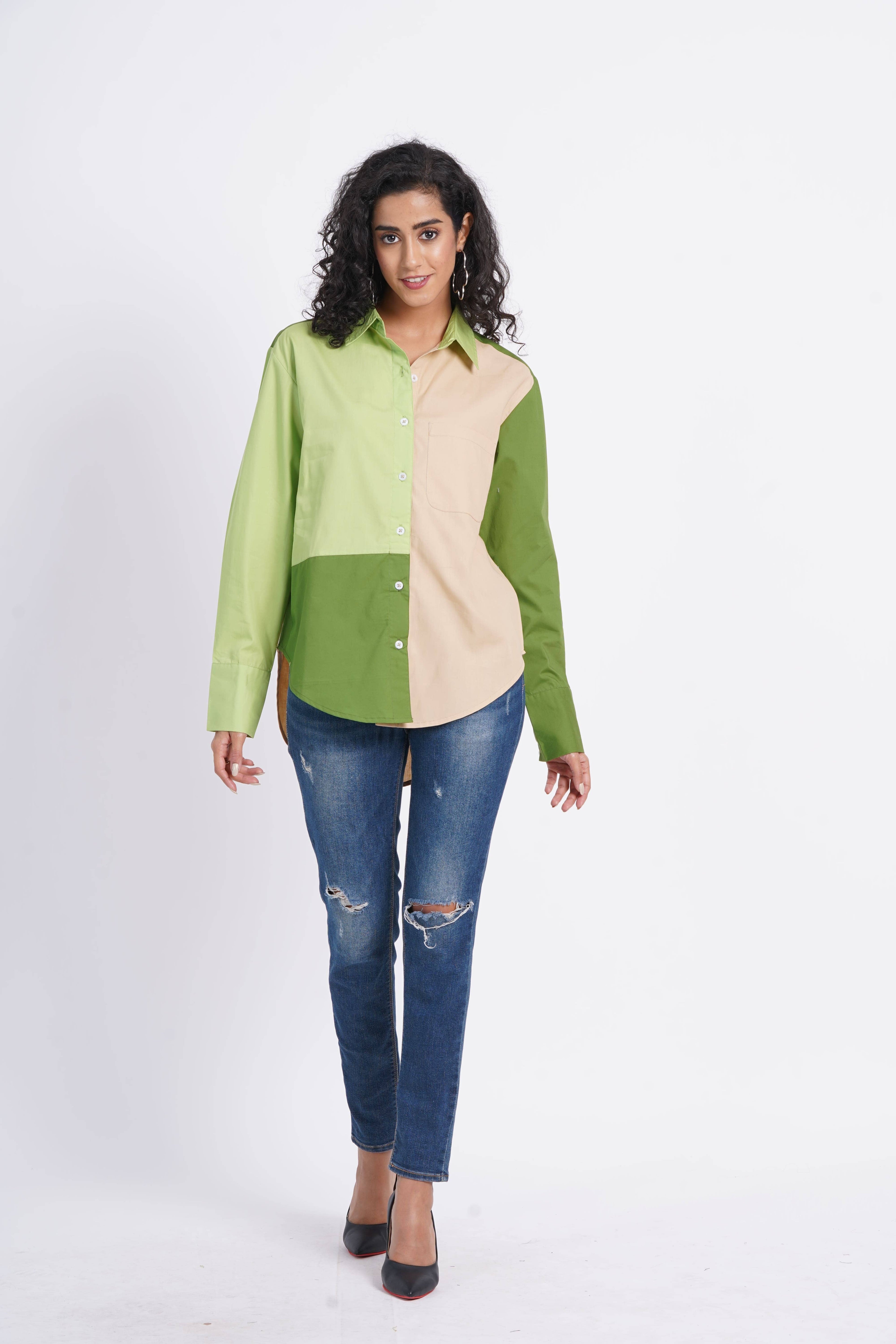 Colour Block Green Shirt