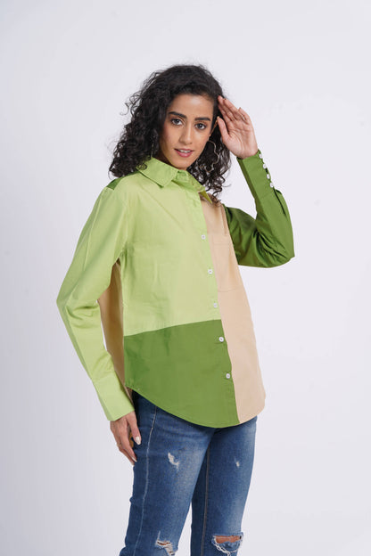 Colour Block Green Shirt