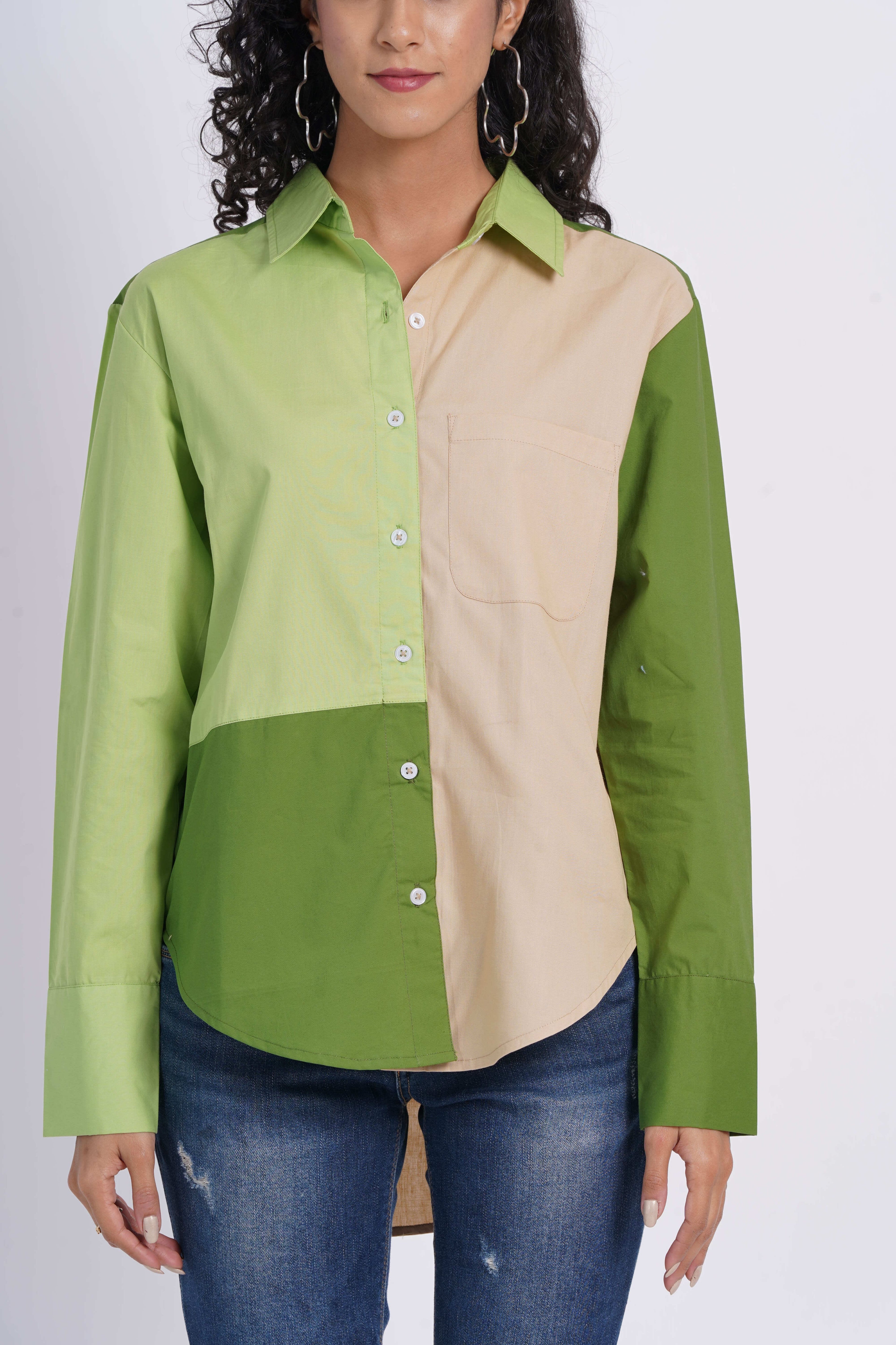 Colour Block Green Shirt