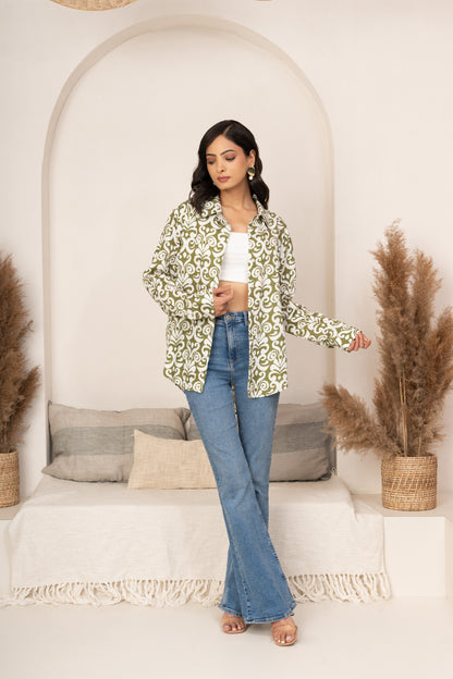 Green Digital Print Oversize Shirt