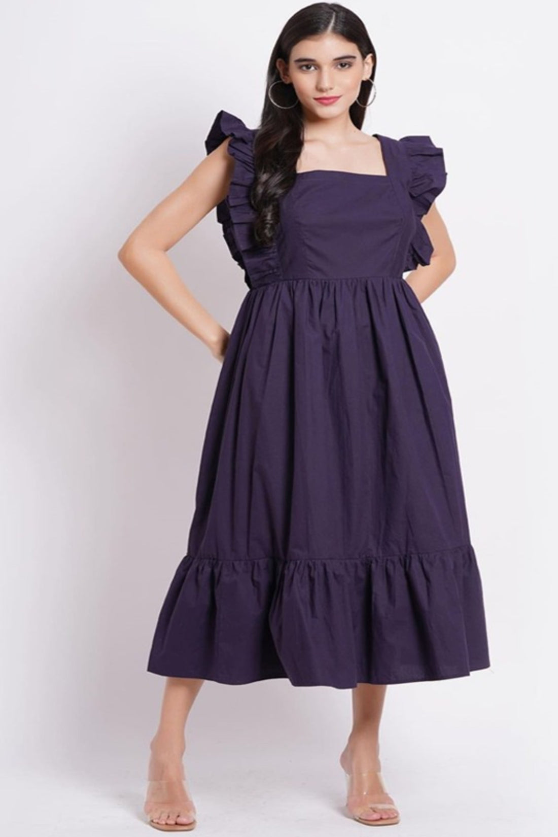 Solid Indigo Ruffle Dress