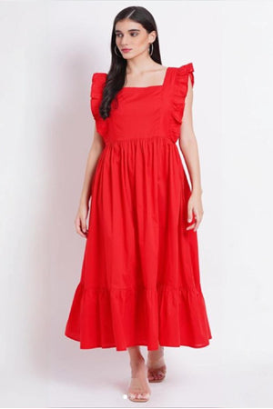 Solid Red Ruffle Dress