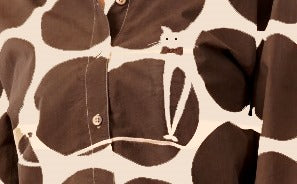 Brown Polka Dot Printed Cotton Poplin Embroidered Oversize Shirt