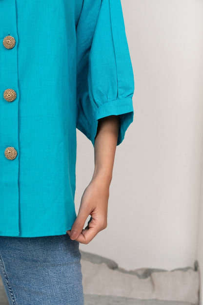 Plain Blue Oversize Top